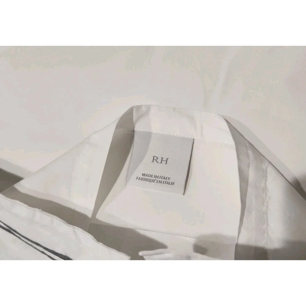 RESTORATION HARDWARE RH 20x16in White Gray Italian Hotel Satin Stitch Boudoir